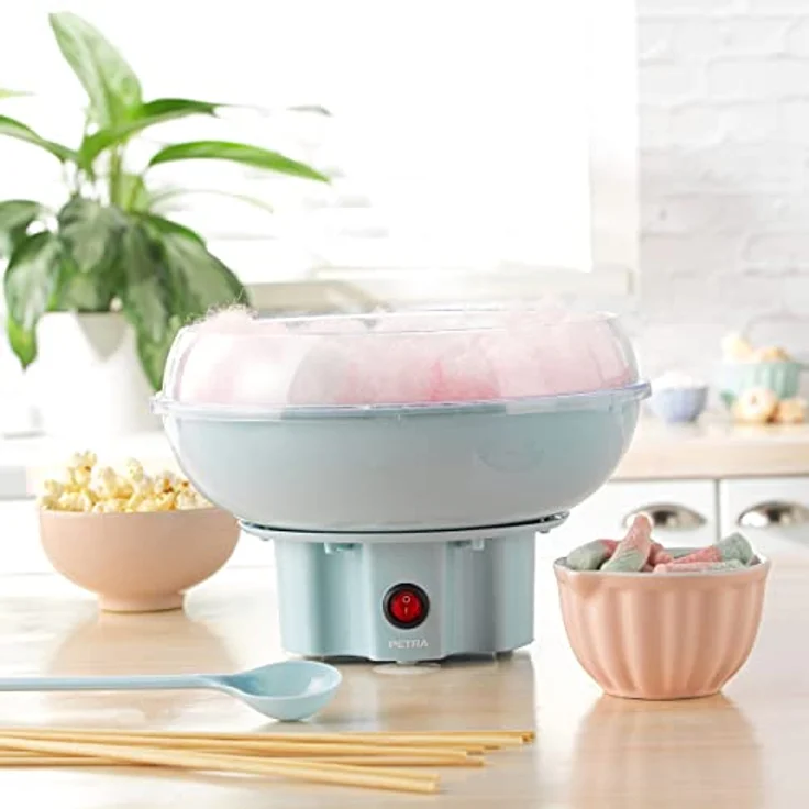 Petra PT2641BLVDEEU7 Zuckerwattemaschine für Zuhause - Elektrische Retro Zuckerwatte-Maschine fur Kindergeburtstag, Enthält 50 x Zuckerwatte Stäbchen & Messlöffel, 400W, BPA-frei, Tragbare, Blau – Bild 3