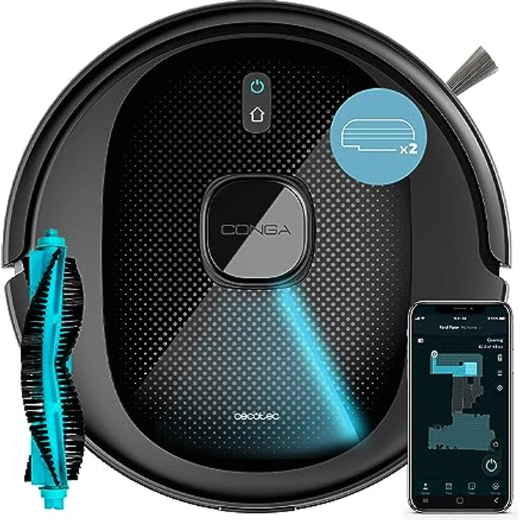 Cecotec Conga 7490 Immortal X-Treme Staubsaugerroboter mit Lasernavigation, 4-in-1-Reinigung: fegt, saugt, schrubbt und wischt, 2600 Pa, 120 Minuten Laufzeit, Multifunktionsbürste, 2 Mopas – Bild 2