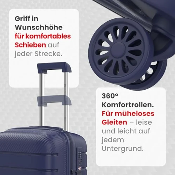 GENTOR Koffer Reisekoffer Carbonoptik Hartschalenkoffer Trolley mit TSA-Schloss, leicht und mittelgroß (Navy Blau, L), 68 Liter – Bild 5