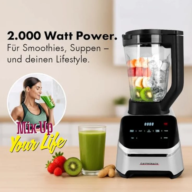 GASTROBACK Standmixer Hochleistungsmixer 40987 2000 Watt, 2L Tritanbehälter, 40.000 UPM, 7 Programme für Smoothies, heiße Suppen und Eiswürfel, BPA-frei, leises Touch-Display – Bild 2