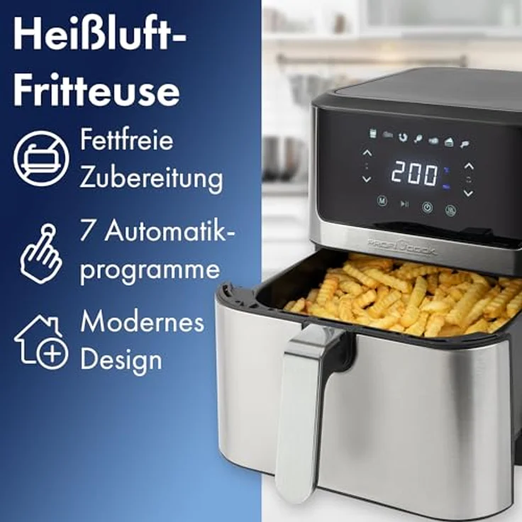 ProfiCook® Heißluftfritteuse 8L | Öl- und fettfreie Heissluftfritteuse | Airfryer mit 7 Programmen | Heißluftfritteuse XXL mit geringer Rauch- und Geruchsentwicklung | Heißluftfriteuse PC-FR 1269 H – Bild 5