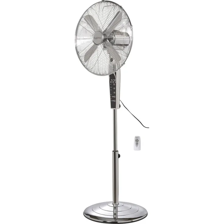 Sygonix Standventilator 50W, 440mm x 1300mm, Chrom mit LED-Display, oszillierend, Höhenverstellbar, mit Fernbedienung und Timer