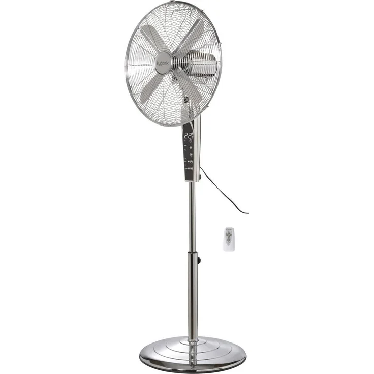Sygonix Standventilator 50W, 440mm x 1300mm, Chrom mit LED-Display, oszillierend, Höhenverstellbar, mit Fernbedienung und Timer