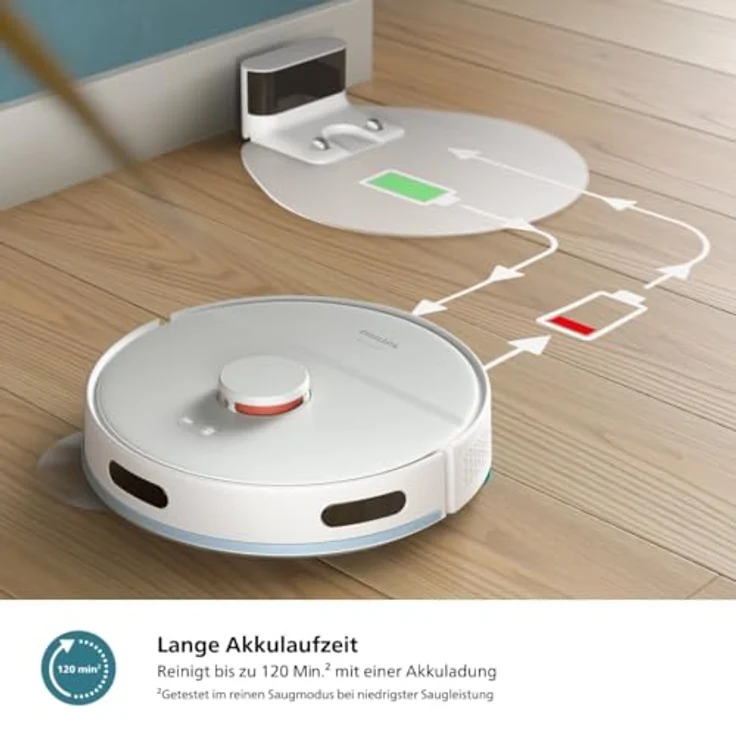 Philips Homerun Serie 2000 2. Gen, 2-in-1 Saug- und Wischroboter mit 6.000pa Saugkraft, 130 Minuten Laufzeit, Lasernavigation, Teppichboost, App-gesteuert, Arktikweiß (XU2000/25) – Bild 5