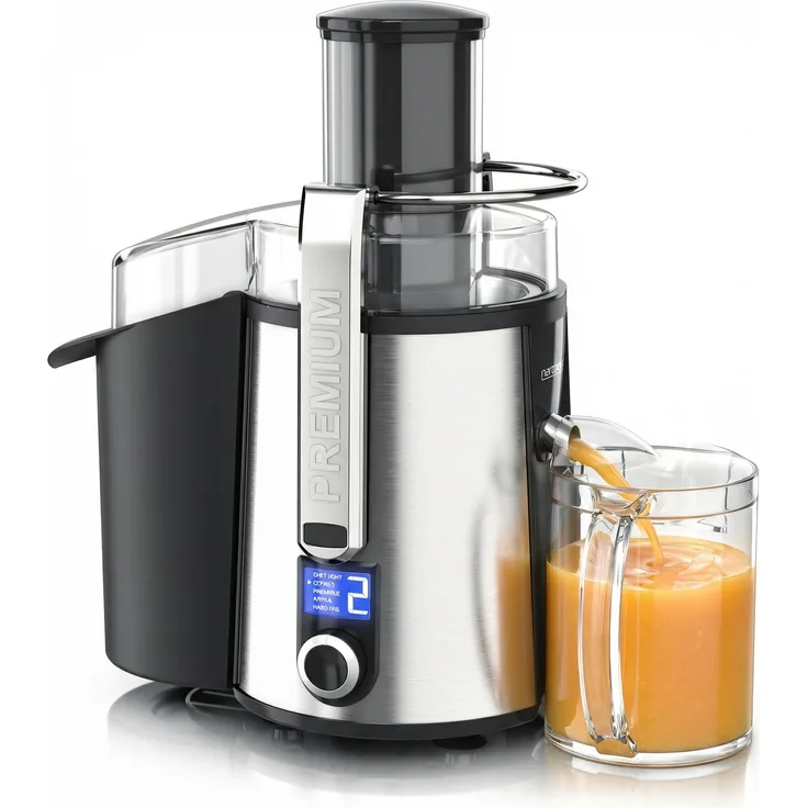 Arendo Zentrifugenentsafter 1000 W, Edelstahl Design, 5 Power Modi, LCD-Display, 2L Tresterbehälter, BPA-frei