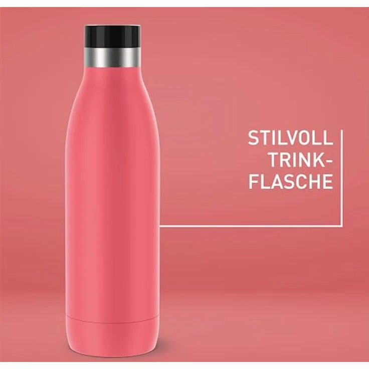 Emsa N31123 Bludrop Isolier-Trinkflasche | 0,7 Liter | Pulverbeschichtung | Edelstahl | Quick-Press Verschluss | 360° Trinkgenuss | 12 h warm | 24 h kühl | auslaufsicher | spülmaschinenfest | Koralle – Bild 5