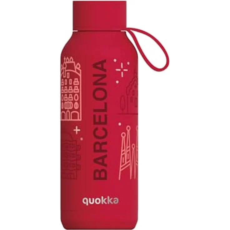 Quokka Solid with Strap, Thermoskanne aus Edelstahl 510 ml, isoliert, BPA-frei, Cherry Red – Bild 1