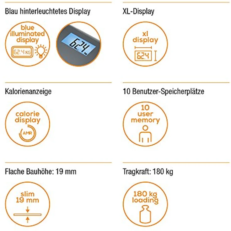 Beurer BF 180 Diagnosewaage, Körperfettwaage mit BMI, Berechnung und großer LCD, Anzeige, schwarz – Bild 3