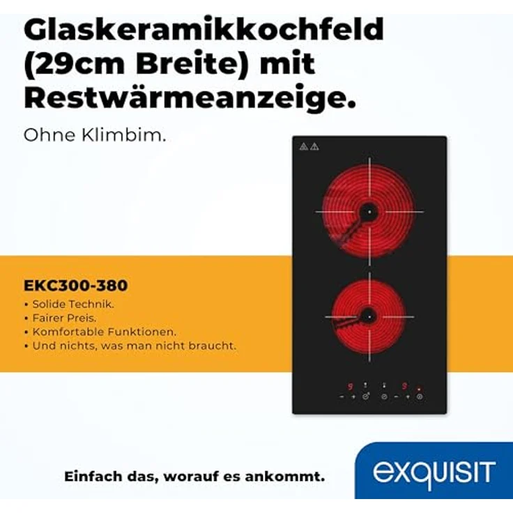 Exquisit Kochfeld EKC 300-380 | Glaskeramik | Touch Control | 2 Kochstellen | Rahmenlos | 3000 W – Bild 2
