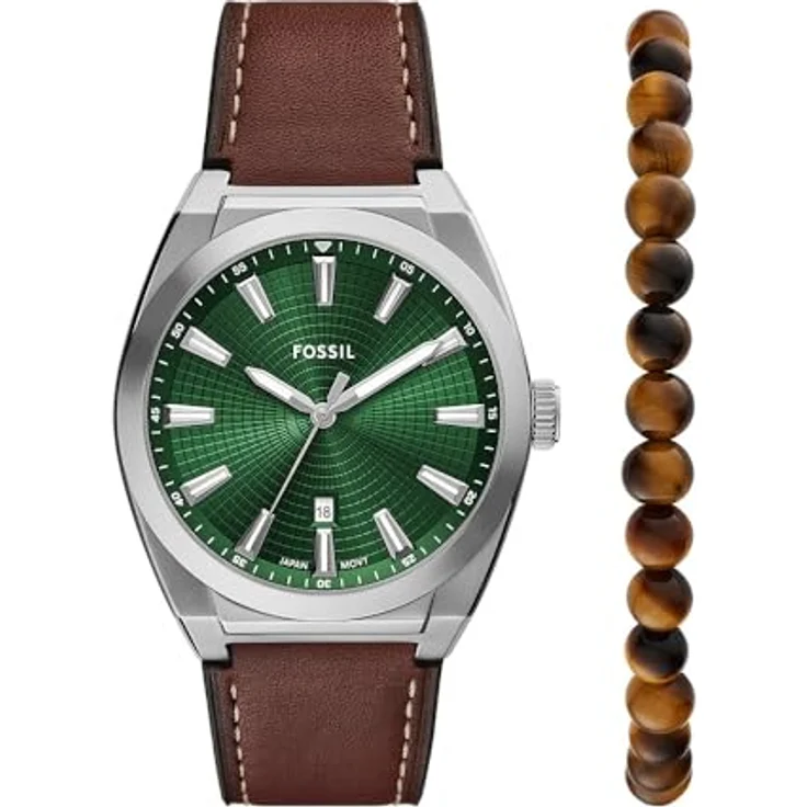 Fossil Herren Analog Quarz Uhr mit Leder Armband FS6080SET, 42-mm-Gehäuse, grünes Zifferblatt, wasserdicht bis 50 m – Bild 1
