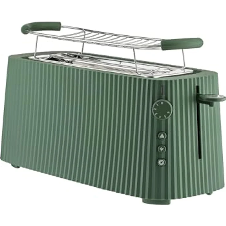 Alessi Plissé MDL15 GR - Langer Doppelfach-Toaster, 1700 W, Grün, mit Brötchenaufsatz aus Edelstahl 18/10 – Bild 1