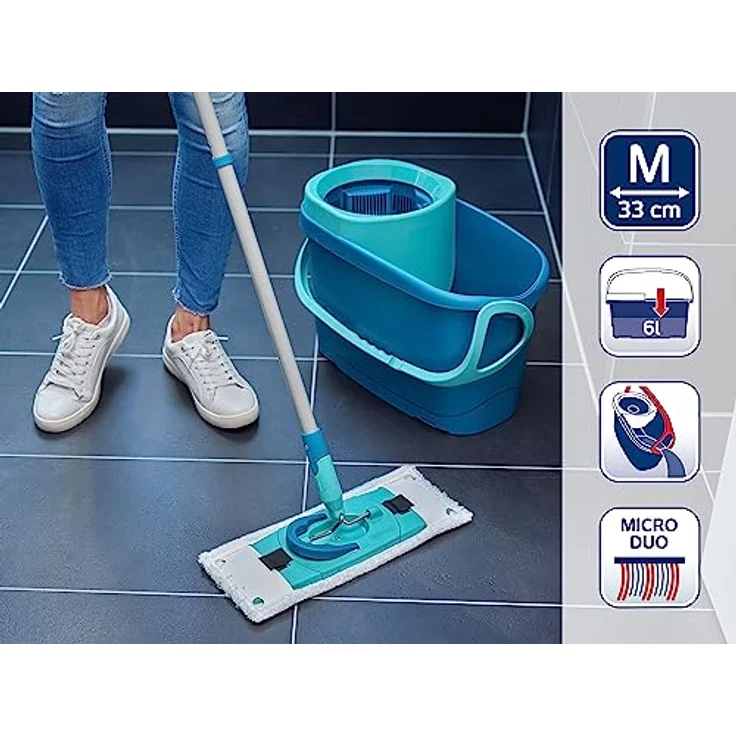 Leifheit Set Clean Twist Flachwischer Ergo 2.0, Bodenwischer mit 1x Mikrofaser Bezug für alle glatten Böden & 1x elektrostatischem Staubtuch, Wischmopp mit Click-System, Mop mit Schleudertechnologie – Bild 3