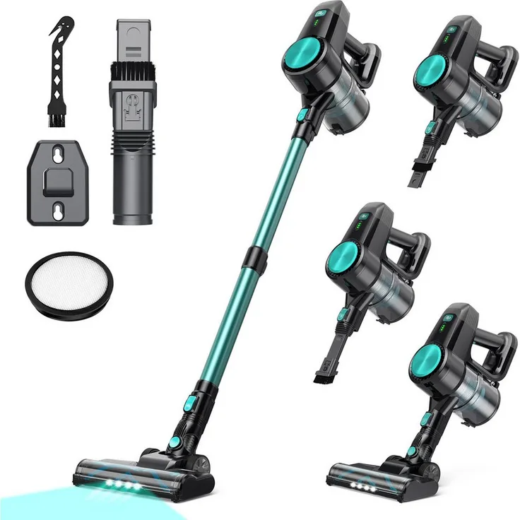 INSE N3T Akku-Hand- und Stielstaubsauger, kabellos, ultra-leicht, 120 W, 40 Minuten Laufzeit, Anti-Haarverfilzung, beutellos, LED-Licht, Zyklonfiltration