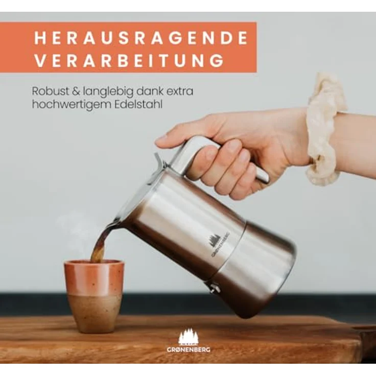 Groenenberg Kaffee Spar Set 6: Manuelle Kaffeemühle + Espressokocher für Induktion aus Edelstahl – Bild 2