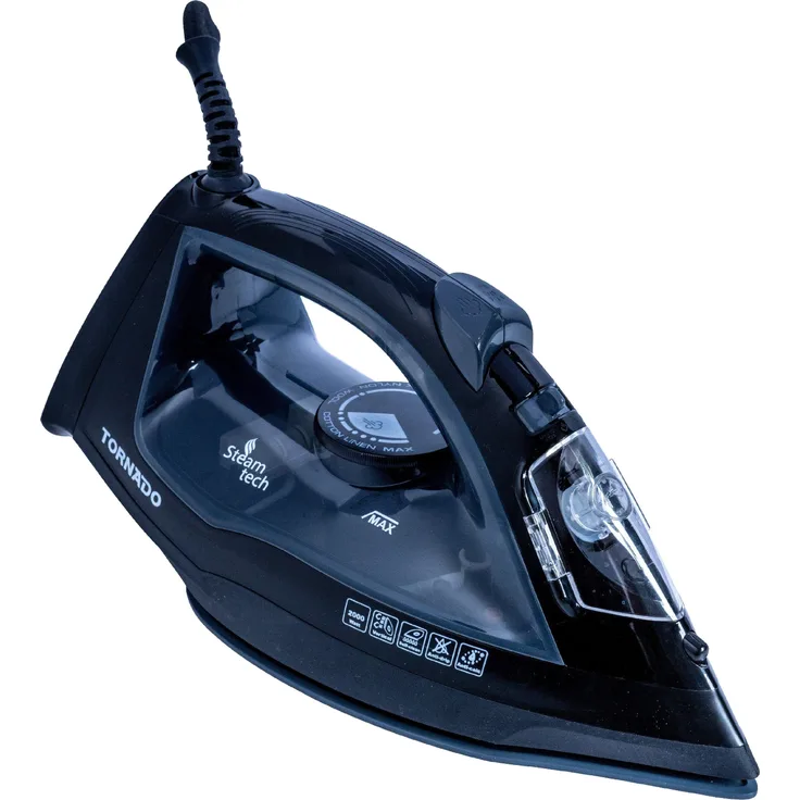 Tornado Dampfbügeleisen TST-2000G Schwarz 300ml Fassungsvermögen, 2000,00 W, kontinuierliche Dampfabgabe, 170 g Dampfstoß, kratzfest