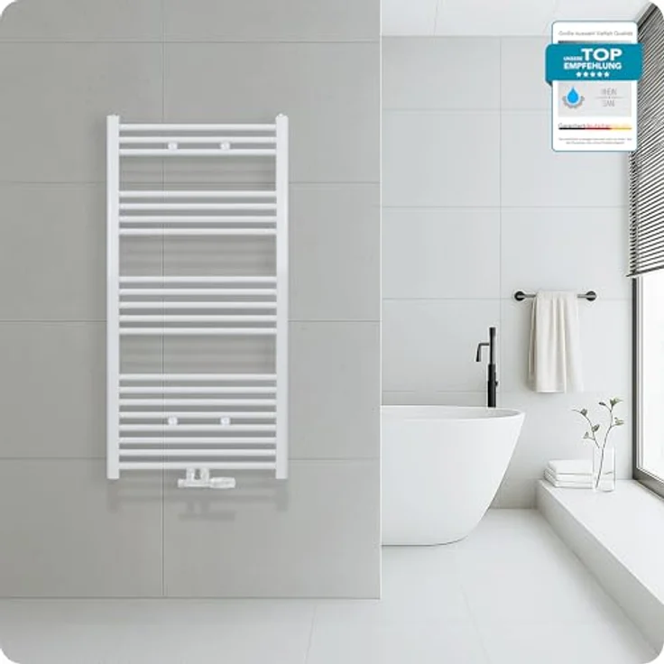 Belrad® Badheizkörper, moderner Handtuchheizkörper aus Qualitätsstahl, weiß pulverbeschichtet, wandmontierbar, wasserbetrieben, 6 Anschlussmöglichkeiten, robust und langlebig – Bild 3
