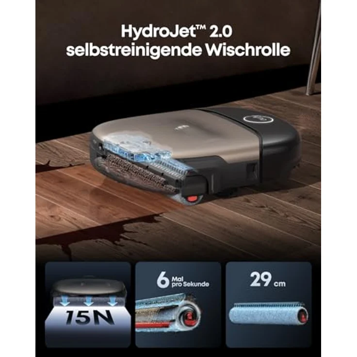 eufy Saug‑ & Wischroboter HydroJet S2, 30kPa AeroTurbo™ 2.0‑Saugkraft, HydroJet™-System 2.0, 12‑in‑1 UniClean™-Station, randnahe Reinigung, DuoSpiral™ Bürsten – Bild 5