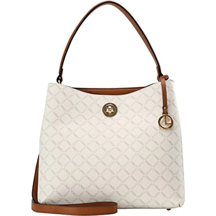 L.Credi Filiberta Schultertasche 30 cm, Damen Handtasche mit Allover-Logoprint, Weiss – Bild 5