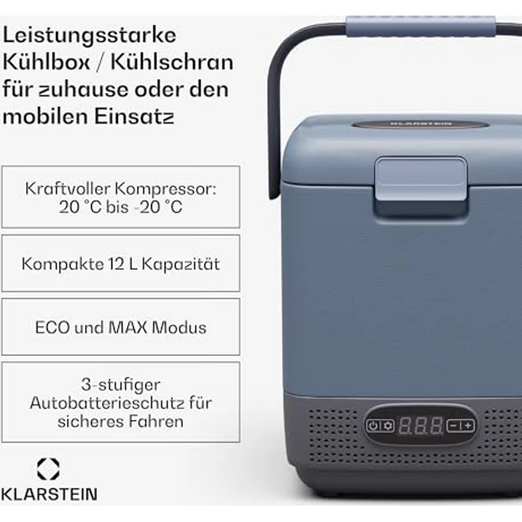 Klarstein SwiftFrost 12L Kompressor Kühlbox mit Gefrierfach – tragbare elektrische Kühlbox, LED-Anzeige, Dual Power (12 V/230 V), –20 °C bis 20 °C, ECO- und MAX-Modus, ideal für Camping und Auto, blau – Bild 2