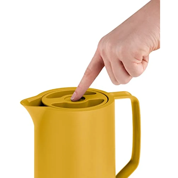 Emsa N41708 Motiva Isolierkanne | 1 Liter | Quick-Press-Verschluss | 12h heiß, 24h kalt | Glaskolben | Made in Germany | Nordisches Design | Gelb – Bild 4