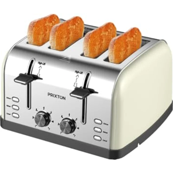 Prixton Bianca 4-Schlitz-Toaster, inkl. Brötchenaufsatz, 1900 W, Edelstahl, 7 Bräunungsstufen – Bild 3