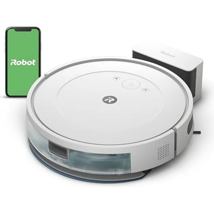 iRobot Roomba Combo Essential Saug- und Wischroboter (Y0112), leistungsstarkes Saugen und Wischen, 4-Stufen-Reinigungssystem, 3 Saugstufen, Spot-Cleaning, steuerbar über App, Tasten oder Sprache, Weiß
