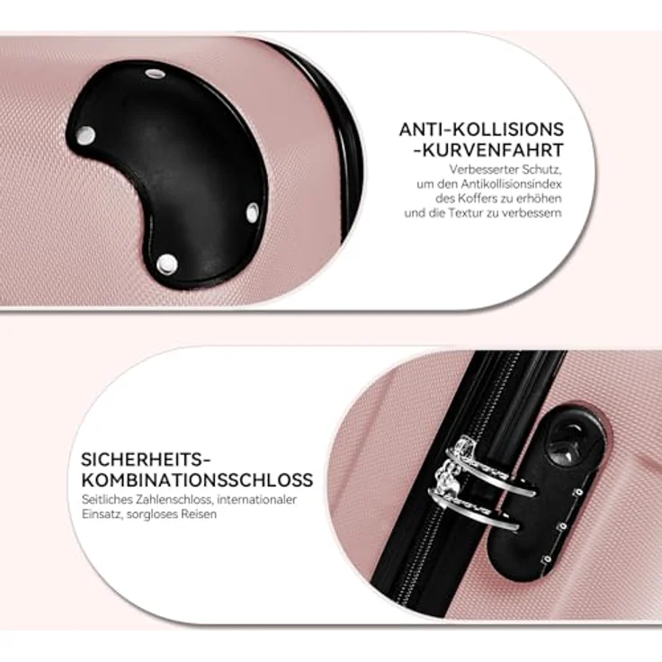 BEIBYE 2045 Kofferset, 3-tlg. Reisekoffer mit Zwillingsrollen, Hartschale, ergonomischer Telekopgriff, Zahlenschloss, rosa gold – Bild 3