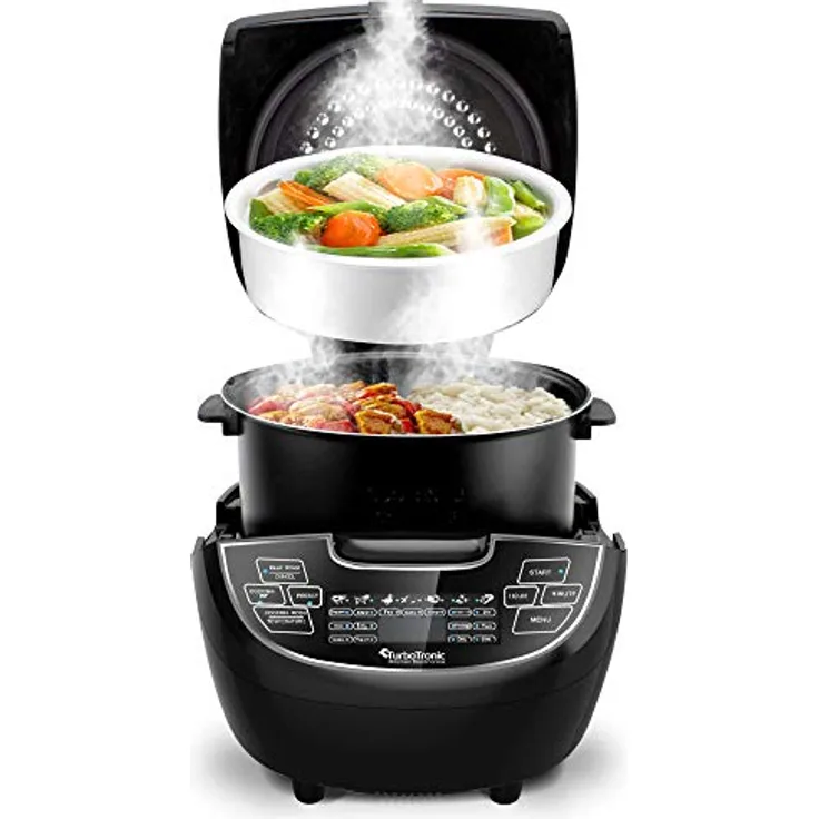 TurboTronic Elektrischer Multikocher 5L schwarz, Dampfgarer, Reiskocher, Slow Cooker, Küchenmaschine, 860W, Timer