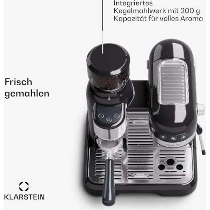 Klarstein Bella Café, Retro Mini-Espressomaschine mit Siebträger und Milchaufschäumer, 1550W, 1,4L Wassertank, 0,5L Milchtank, Thermoblock, ideal für Cappuccino – Bild 2