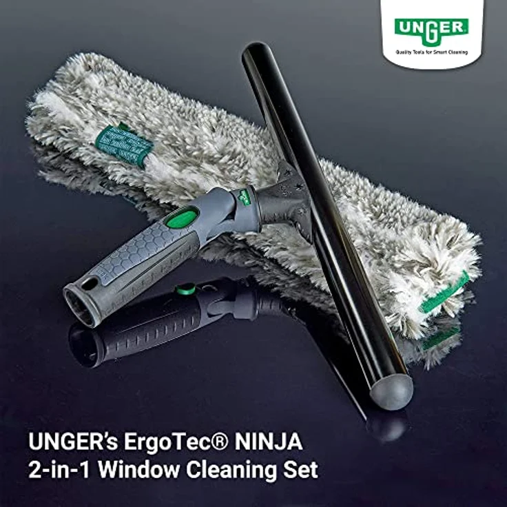 UNGER ErgoTec Ninja Fensterreinigungs Starter-Set 2in1 (inkl. Einwascher + Abzieher, für professionelle Fensterreinigung/Glasreinigung) AKN10 – Bild 2