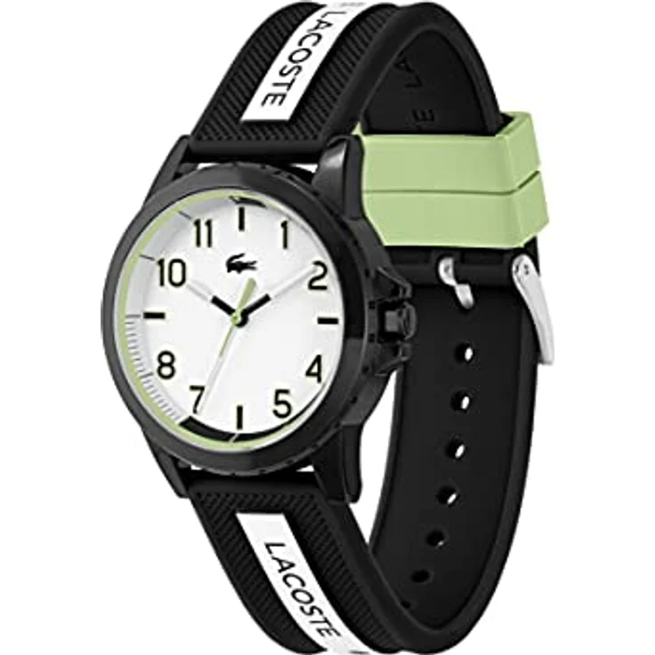 Lacoste Analog Quarzuhr für Jungen mit Silikonarmband, weißes Zifferblatt und schwarzes petit piqué Muster – Bild 2