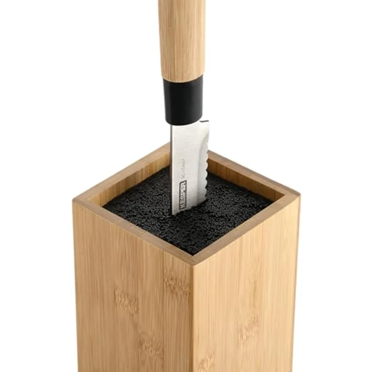 KESPER Messerblock aus Bambus und Kunststoff, mit herausnehmbaren Borsten, 10 x 10 cm, H: 23 cm, Farbe Braun und Beere, nachhaltig und platzsparend – Bild 3