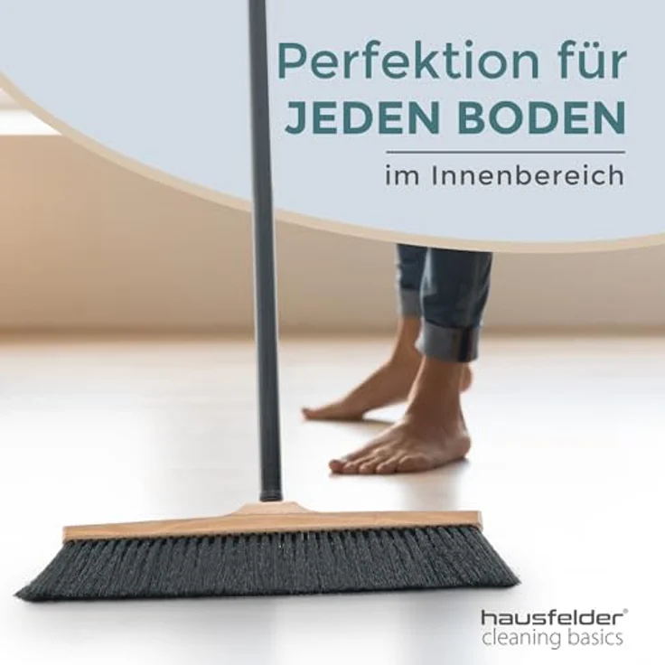 Hausfelder Staubbesen Zimmerbesen mit Stiel, 40 cm Kehrbreite, weiche schwarze Borsten, 4-teiliger Metallstiel mit Drehgewinde – Bild 5