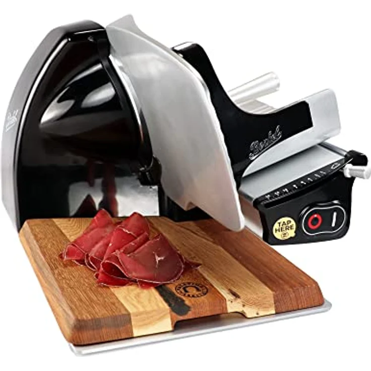 Berkel Aufschnittmaschine Home Line 200 Plus, Küchenschneidemaschine in schwarz mit 19,5 cm Schneideblatt, inkl. Messerabnehmer und handgefertigtem Fassholzbrett Unikat - Sonderangebot – Bild 3