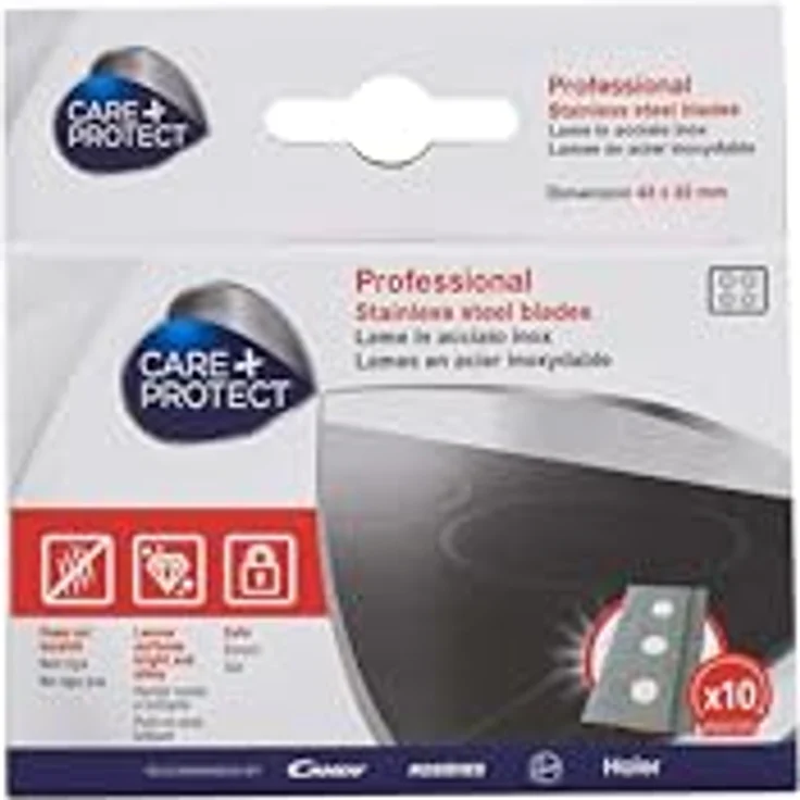 CARE + PROTECT Klingen für Reinigungsschaber; für Glas-, Keramik- und Induktionskochfelder; keine Kratzer; Oberflächen werden wieder hell und glänzend; sicher; Packung mit 10 Klingen – Bild 2