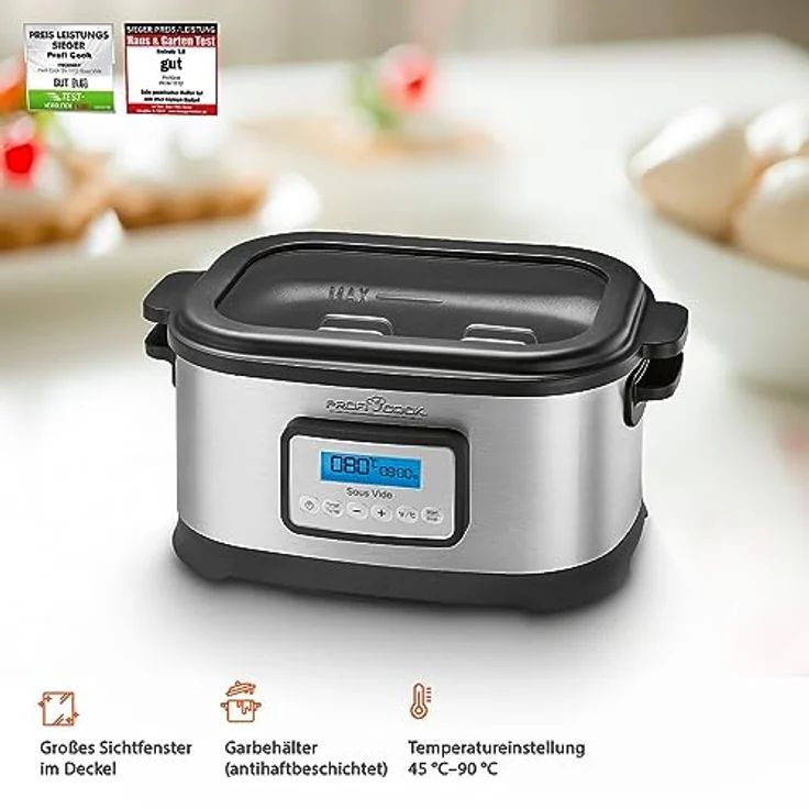 Profi Cook SV-1112 ProfiCook Sous Vide Schongarer Topf und Vakuum für Küche Kochen bei niedrigen Temperaturen, 8,5 l, 520 W, grau-schwarz – Bild 6