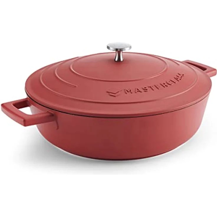 MasterClass Flacher Auflaufform mit Deckel 4L/28 cm, leichter Aluminiumguss, induktions- und ofenfest, rot – Bild 1