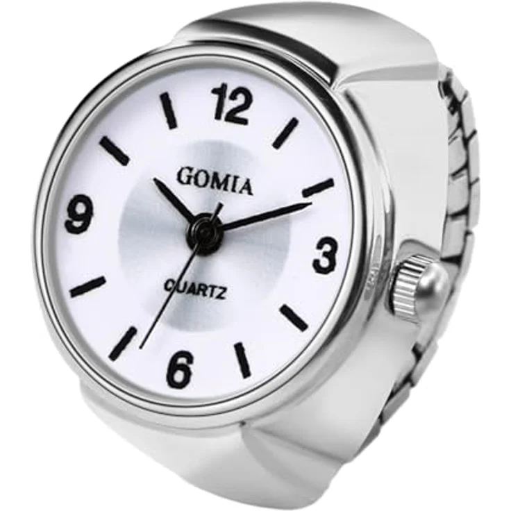 JewelryWe Ringuhr Damen, Elegante Fingeruhr mit Weißem Zifferblatt und Elastischem Legierungsband, 10m Wasserdicht, Analog Quarz Uhr – Bild 1