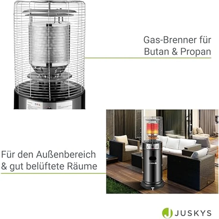 Juskys Outdoor Heizstrahler Cuna mit 11 kW Gas-Brenner - Heizpilz Terrassenheizer mit Gas für Terrasse Balkon und Garten - für 5 und 11 kg Gasflaschen – Bild 4