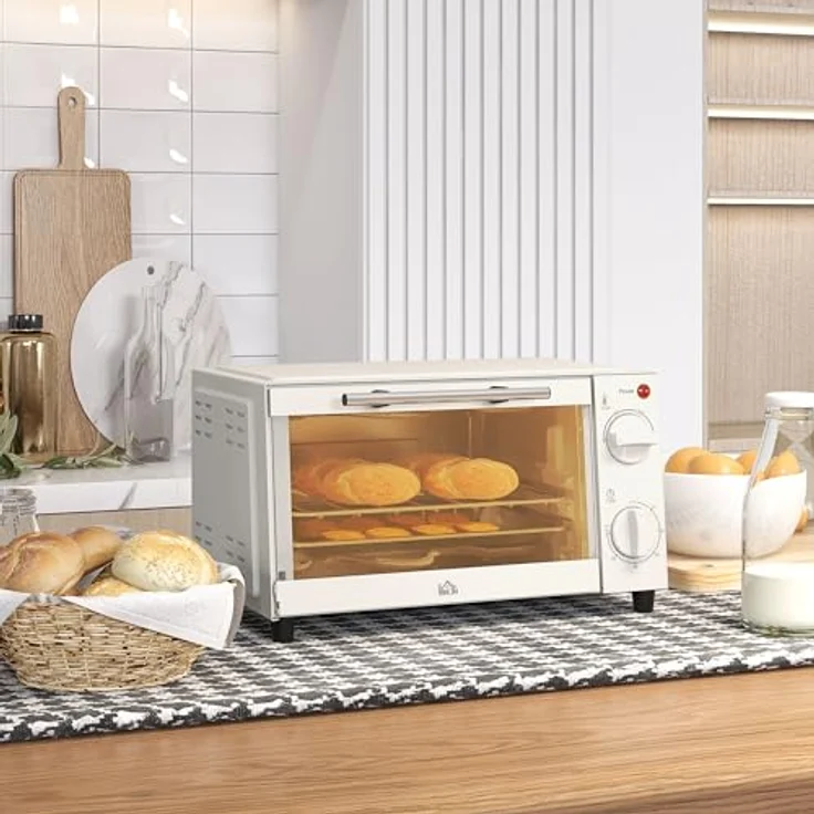 HOMCOM Minibackofen 9L Mini Ofen mit Backblech, Grillrost, einstellbare Temperatur und Timer, 750W, Edelstahl, Cremeweiß – Bild 2