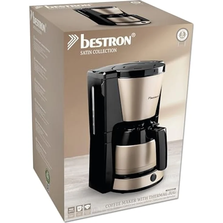 Bestron ACM1000SAT, Filter-Kaffeemaschine für 8 Tassen mit 1 Liter Thermokanne, Permanentfilter, Abschaltautomatik, 900 W, Farbe: Hellbeige – Bild 4