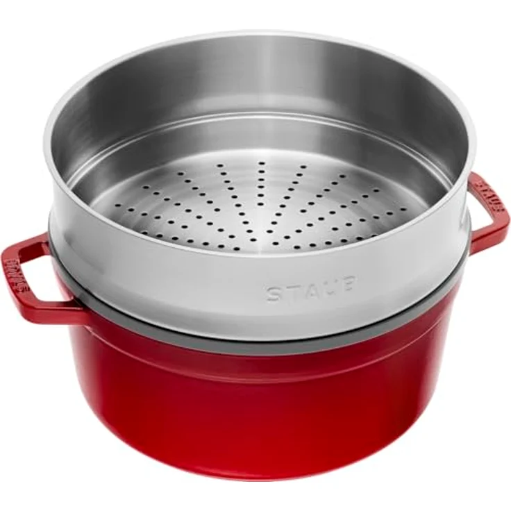 STAUB Gusseisen Bräter-Cocotte, mit Dämpfeinsatz, rund 26 cm, 5,2 L, kirsche - rot – Bild 3