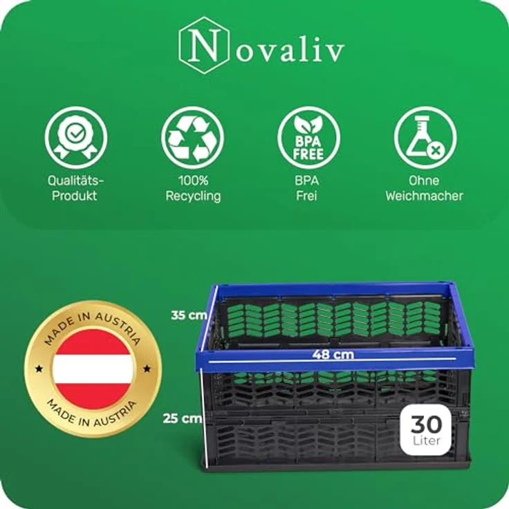 Novaliv Klappboxen Set, faltbare Einkaufskisten mit 8x 30L Volumen, Blau-Schwarz, stabil und ideal für Aufbewahrung – Bild 3