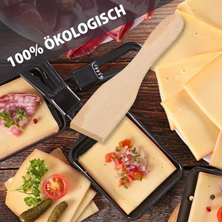 Smart-Planet Raclette Spachtel Set mit Brettchen hitzebeständig für beschichtete Pfännchen - 8x Racletteschaber - 8x Untersetzer Brettchen - Racletteset aus Buchenholz – Bild 5
