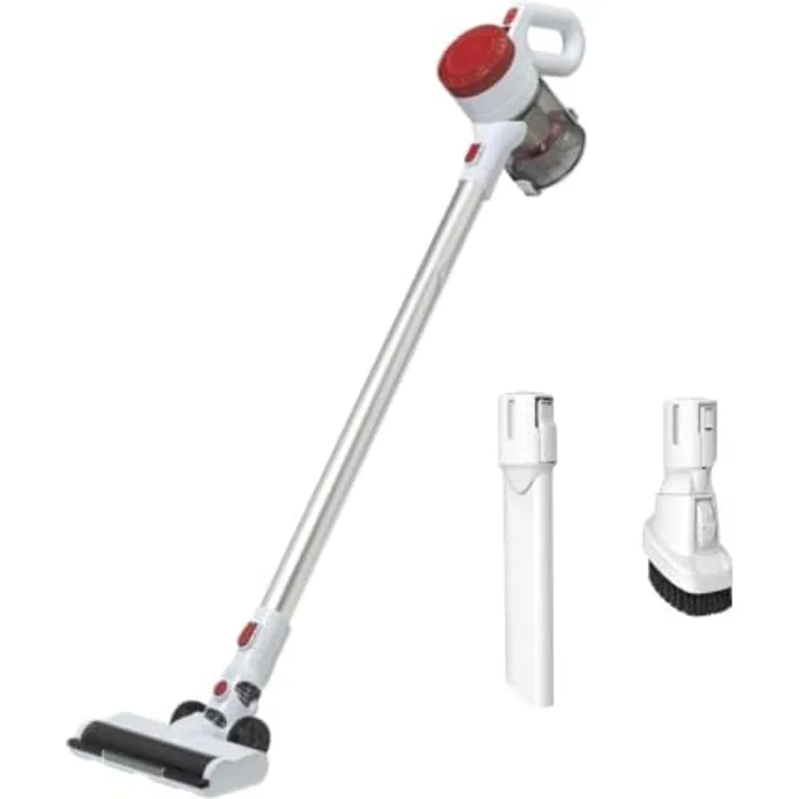 EUROtops Akku-Zyklon-Staubsauger, kabellos mit HEPA-Filter, LED-Bodenbürste, Handstaubsauger-Funktion, 22,2 V Akku, beutellos - Weiß