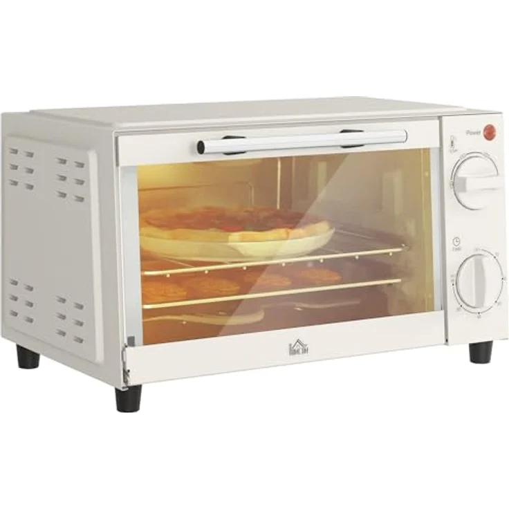 HOMCOM Minibackofen 9L Mini Ofen mit Backblech, Grillrost, einstellbare Temperatur und Timer, 750W, Edelstahl, Cremeweiß – Bild 1