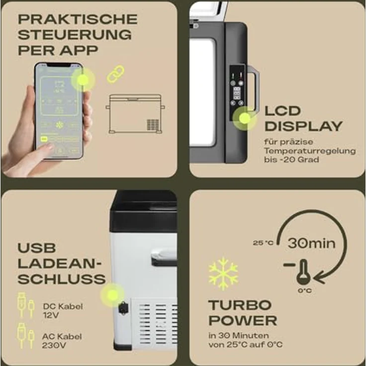 PLUG IN FESTIVALS Kompressor Kühlbox, elektrische Gefrierbox bis -20°C, 40 Liter, 12V/230V, App-Steuerung, leise und robust für Auto und Camping – Bild 2