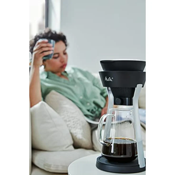 Melitta AMANO Kaffeebereiter, Pour Over Design mit Filterverschluss und Tropfschutz, schwarz-silber – Bild 4