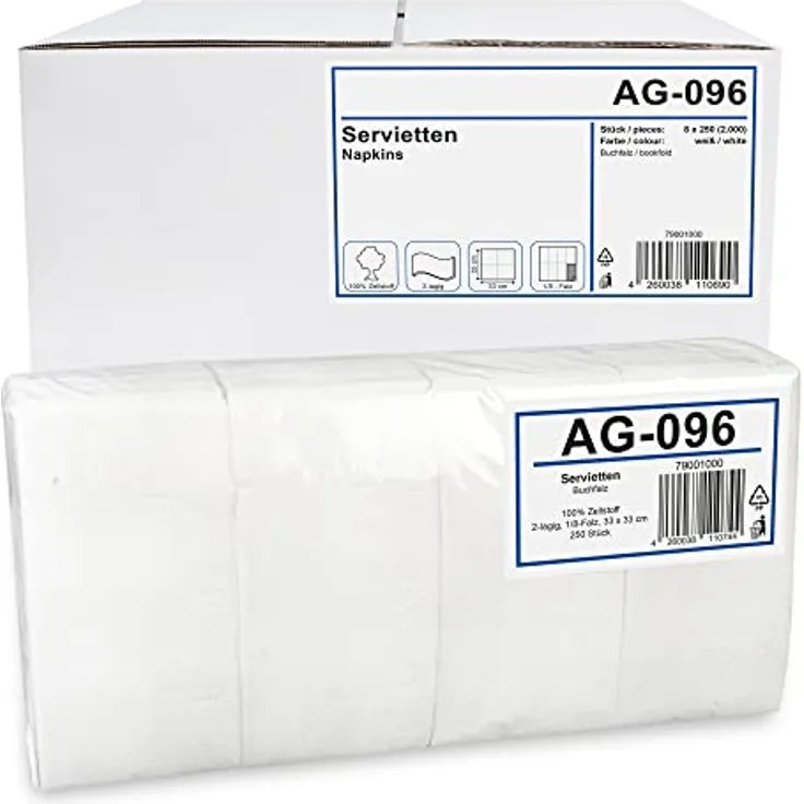 Funny Tafelserviette, 2 lagig, hochweiß 33 x 33 cm 1/8 Falz, 8er Pack (8 x 250 Stück), Mittel