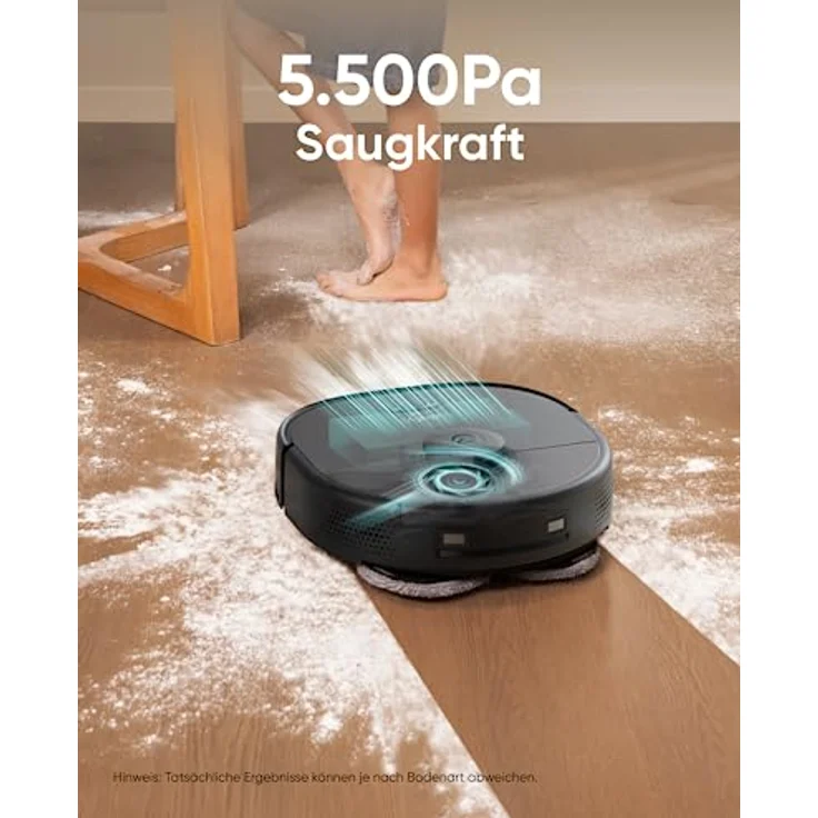 eufy Clean X9 Pro Staubsaugerroboter mit Wischmopp und Reinigungsstation, 5.500 Pa Saugkraft, 2 rotierende Wischmopps, Automatische Wischmopp Reinigung und Trocknung bei 40°, KI Hinderniserkennung – Bild 4